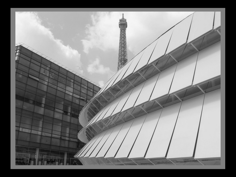 Quai Branly en Noir et Blanc: Tour Eiffel vue du Quai Branly-1